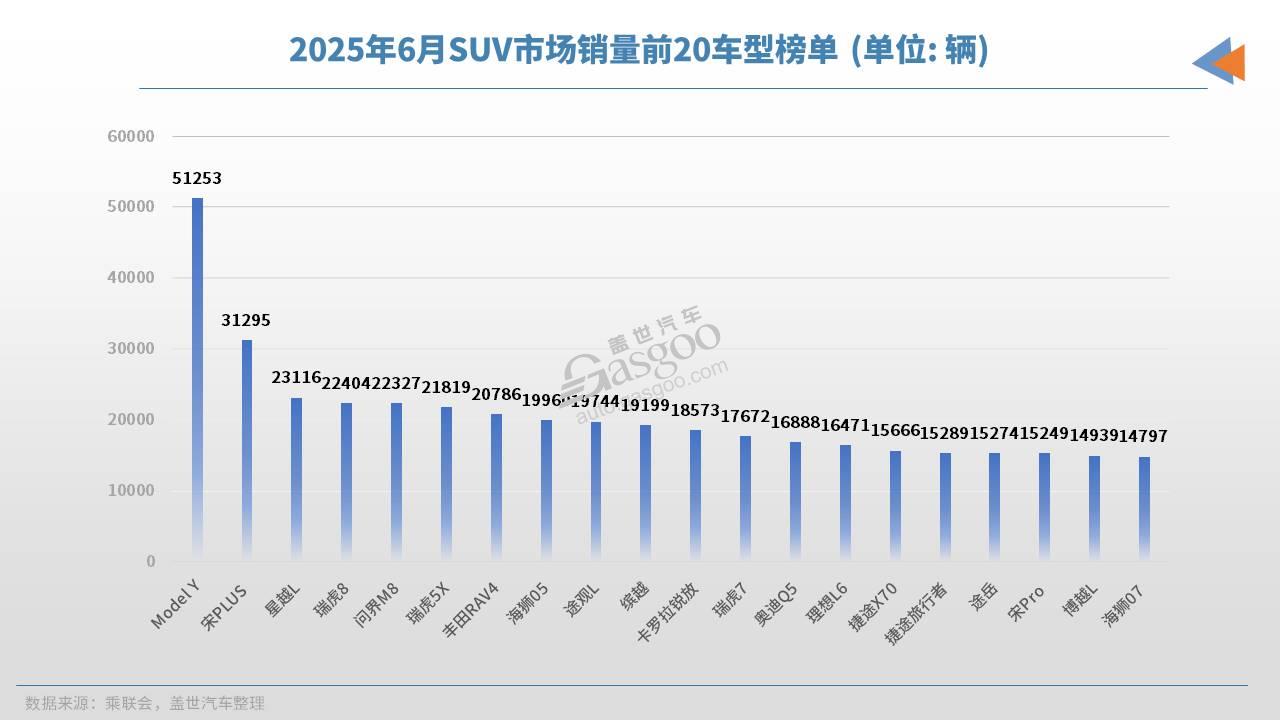 Top 20 SUV sales in June 2025: Model Y monthly sales exceeded 50,000 units, independently "winning" the high-end market?